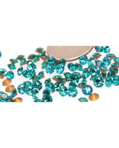 Swarovski 1100 Chaton, Round Rhinestones 20ss Blue Zircon Pointed Back Gold Foiled - 6 Pcs