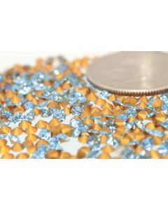 Swarovski 1100 Chaton, Round Rhinestones 21pp Aqua Pointed Back Gold Foiled - 12 Pcs