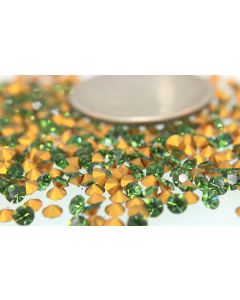 Swarovski 1100 Chaton, Round Rhinestones 21pp Green Turmaline Pointed Back Gold Foiled - 12 Pcs