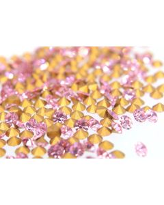 Swarovski 1100 Chaton, Round Rhinestones 21pp Light Rose Pointed Back Gold Foiled - 12 Pcs
