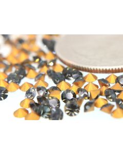 Swarovski 1100 Chaton, Round Rhinestones 23pp Morion Pointed Back Gold Foiled - 8 Pcs