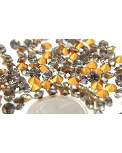 Swarovski 1100 Chaton, Round Rhinestones 23ss Black Diamond Pointed Back Gold Foiled - 6 Pcs