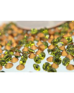 Swarovski 1012 Chaton, Round Rhinestones 24pp Olivine Pointed Back Gold Foiled - 8 Pcs