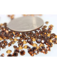 Swarovski 1012 Chaton, Round Rhinestones 24pp Smoke Topaz Pointed Back Gold Foiled - 8 Pcs