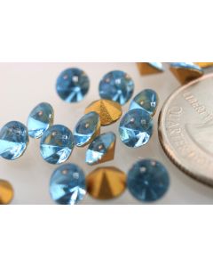 Swarovski 1109/3 Round Rhinestones 24ss Aqua Pointed Back Gold Foiled - 6 Pcs