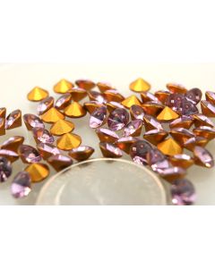 Swarovski 1109/3 Round Rhinestones 24ss Light Amethyst Pointed Back Gold Foiled - 6 Pcs