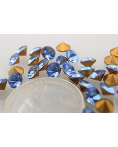 Swarovski 1109/3 Round Rhinestones 24ss Light Sapphire Pointed Back Gold Foiled - 6 Pcs