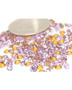 Swarovski 1100 Chaton, Round Rhinestones 25pp Light Amethyst Pointed Back Gold Foiled - 8 Pcs