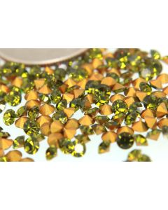 Swarovski 1100 Chaton, Round Rhinestones 25pp Olivine Pointed Back Gold Foiled - 8 Pcs
