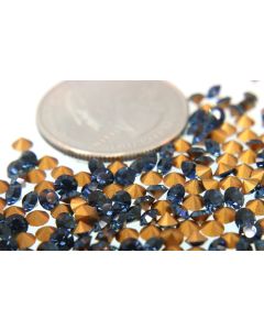 Swarovski 1012 Chaton, Round Rhinestones 26pp Montana Pointed Back Gold Foiled - 8 Pcs
