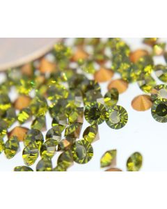 Swarovski 1012 Chaton, Round Rhinestones 26pp Olivine Pointed Back Gold Foiled - 8 Pcs