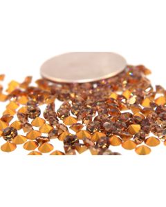 Swarovski 1100 Chaton, Round Rhinestones 27pp Light Smoke Topaz Pointed Back Gold Foiled - 8 Pcs