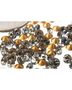 Swarovski 1012 Chaton, Round Rhinestones 28pp Black Diamond Pointed Back Gold Foiled - 8 Pcs