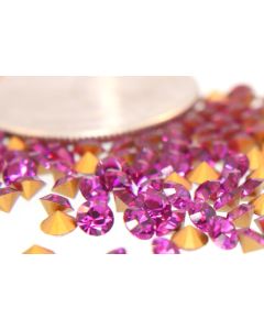 Swarovski 1012 Chaton, Round Rhinestones 28pp Fuchsia Pointed Back Gold Foiled - 8 Pcs