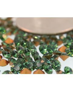 Swarovski 1012 Chaton, Round Rhinestones 28pp Green Turmaline Pointed Back Gold Foiled - 8 Pcs