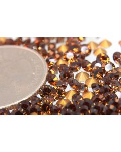 Swarovski 1012 Chaton, Round Rhinestones 28pp Smoke Topaz Pointed Back Gold Foiled - 8 Pcs