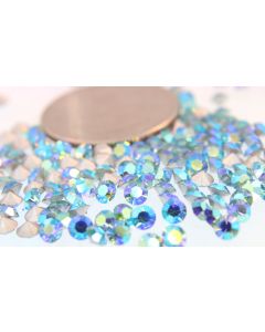 Swarovski 1100 Chaton, Round Rhinestones 28pp Aqua Ab Pointed Back Silver Foiled - 8 Pcs