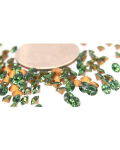 Swarovski 1012 Chaton, Round Rhinestones 29pp Green Turmaline Pointed Back Gold Foiled - 8 Pcs