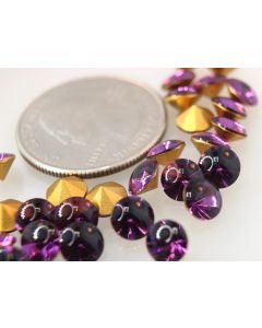 Swarovski 1109/3 Round Rhinestones 29ss Amethyst Pointed Back Gold Foiled - 4 Pcs