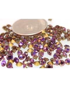 Swarovski 1012 Chaton, Round Rhinestones 30pp Amethyst Champagne Pointed Back Gold Foiled - 8 Pcs