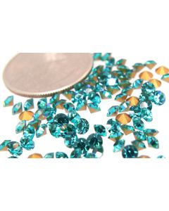Swarovski 1100 Chaton, Round Rhinestones 30pp Blue Zircon Pointed Back Gold Foiled - 8 Pcs