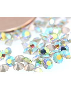 Swarovski 1100 Chaton, Round Rhinestones 30pp Chrysolite Ab Pointed Back Silver Foiled - 8 Pcs