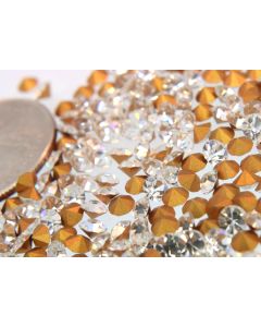 Swarovski 1100 Chaton, Round Rhinestones 31pp Crystal Pointed Back Gold Foiled - 8 Pcs