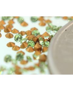Swarovski 1100 Chaton, Round Rhinestones 03pp Peridot Pointed Back Gold Foiled - 12 Pcs