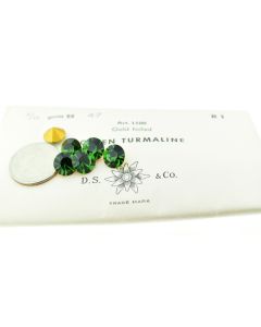 Swarovski 1100 Chaton, Round Rhinestones 47ss Green Turmaline Pointed Back Gold Foiled - 4 Pcs