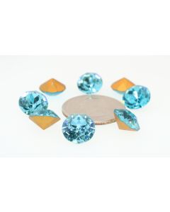 Swarovski 1200 Dentelle, Round Rhinestones 48ss Aqua (Old) Pointed Back Gold Foiled - 1 Pcs