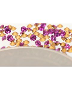 Swarovski 1012 Chaton, Round Rhinestones 06pp Fuchsia Pointed Back Gold Foiled - 12 Pcs