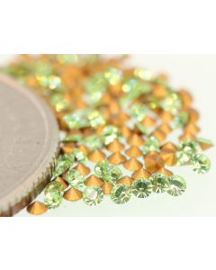 Swarovski 1012 Chaton, Round Rhinestones 06pp Peridot Pointed Back Gold Foiled - 12 Pcs