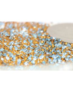 Swarovski 1012 Chaton, Round Rhinestones 08pp Aqua Pointed Back Gold Foiled - 12 Pcs