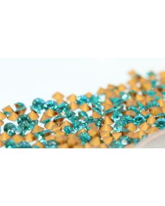 Swarovski 1012 Chaton, Round Rhinestones 09pp Blue Zircon Pointed Back Gold Foiled - 12 Pcs