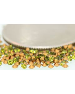 Swarovski 1012 Chaton, Round Rhinestones 09pp Olivine Pointed Back Gold Foiled - 12 Pcs