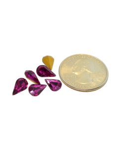 Swarovski 4300 Pear Rhinestones 10x6mm Fuchsia Pointed Back Gold Foiled - 2 Pcs